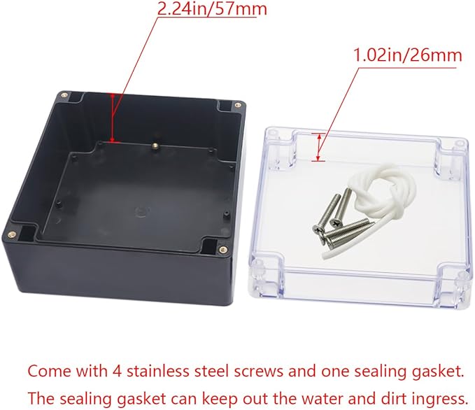 Project Box IP65 Waterproof Junction Box ABS Plastic Black Electrical Boxes DIY Electronic Project Case Power Enclosure Clear Cover 6.3"x6.30"x3.54"