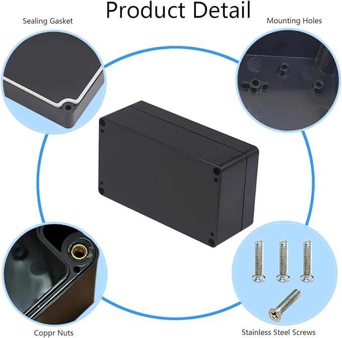 Project Box IP65 Waterproof Junction Box ABS Plastic Black Electrical Boxes DIY Electronic Project Case Power Enclosure 6.22x3.54x2.36 inch (158 x 90 x60 mm)