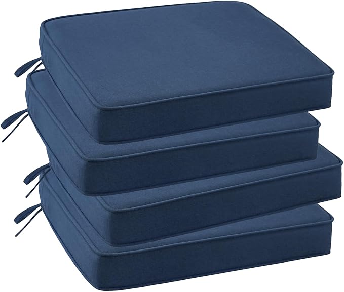 Outdoor Sunbrella Square Corner Seat Cushion, 18.5"x16"x3", Set of 4, Non Slip Seat Cushion Pads with Removable Cover for Patio Furniture, Garden Yard Lawn, Specrtum Indigo