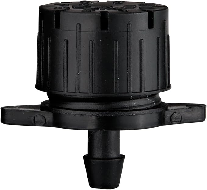 Raindrip 157050B Adjustable Flow Bubbler, Non-Pressure Compensating Emitter, Full-Circle Pattern, 8 Stream Spray, with 1/4-Inch Barbed Inlet, 50-Pack, Black