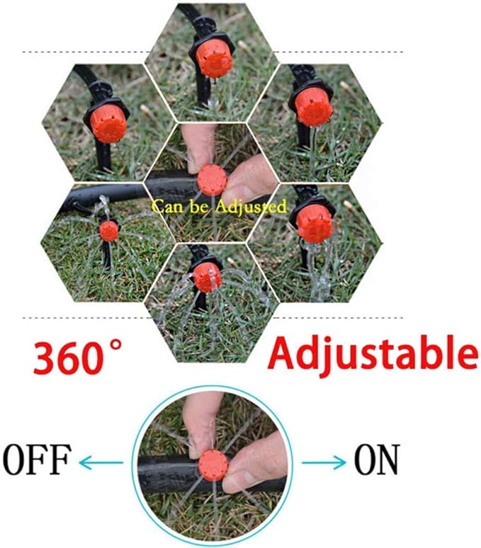 Kalolary 100PCS Adjustable Drip Irrigation Emitters, 1/4 Inch Irrigation Drippers Micro Drip Irrigation Sprinklers for 4/7mm Water Tube 360 Degree Anti-Clogging Emitter Drippers for Watering System
