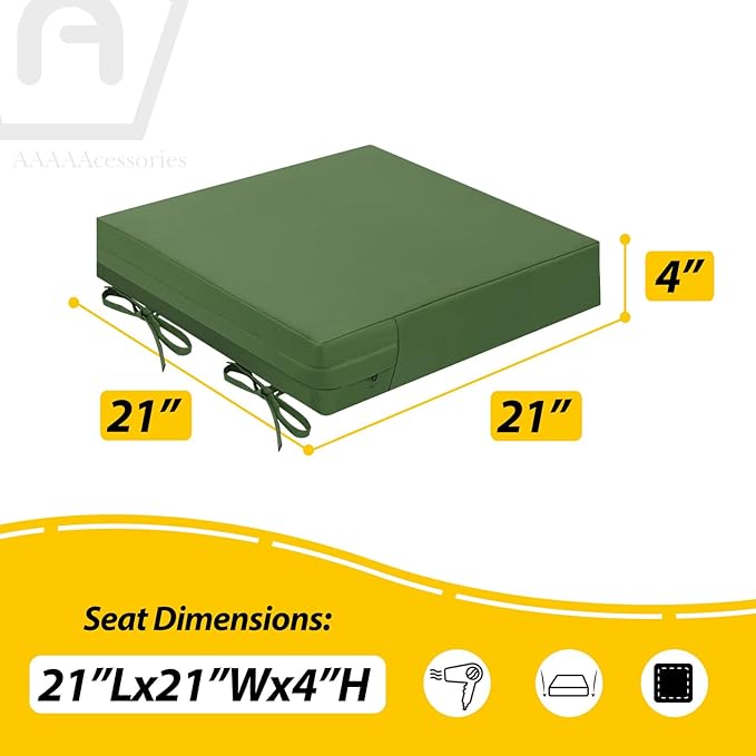 AAAAAcessories Outdoor Seat Cushions for Chairs, Waterproof, Fade-Resistant Patio Furniture Replacement Cushions, 21" x 21" x 4", Set of 2, Dark Moss Green