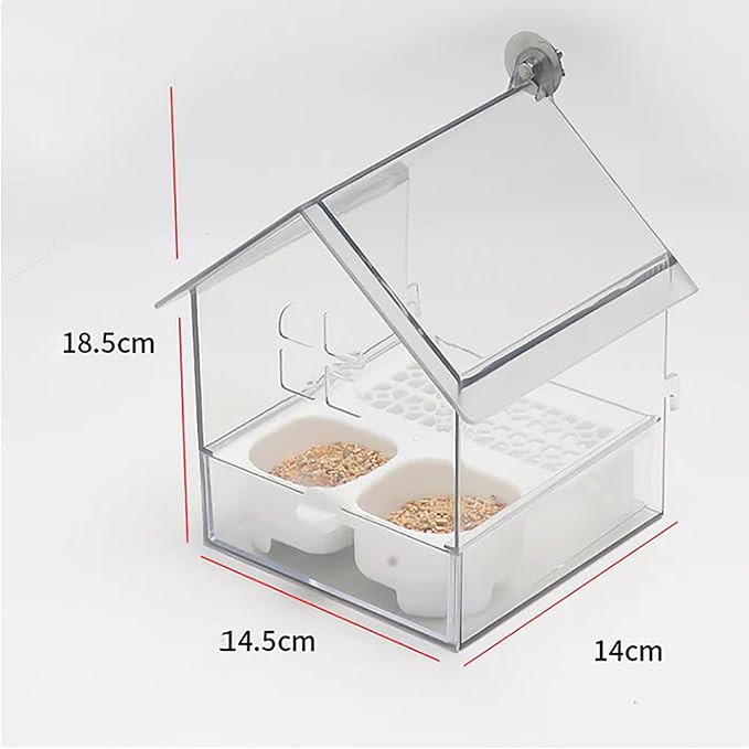 Ziveseller/Sowhathow Pull-Out External Parrot Feeder, Parrot Feeder Parakeet House Bird Bath Transparent Dish Water, Hanging Wild Bird Seed with Squirrel Proof Tray (White)