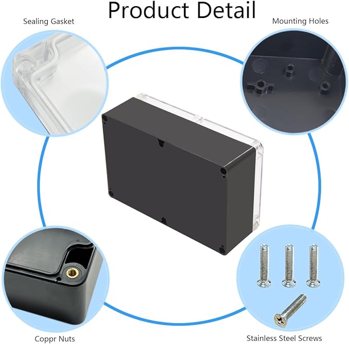 Project Box IP65 Waterproof Junction Box ABS Plastic Black Electrical Boxes DIY Electronic Project Case Power Enclosure Clear Cover 9.06"x5.91"x3.35"