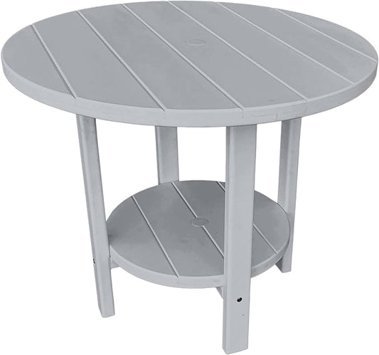 Phat Tommy Round Poly Resin Outdoor Patio Dining Table, All Weather Poly Patio Outdoor Furniture, Grey