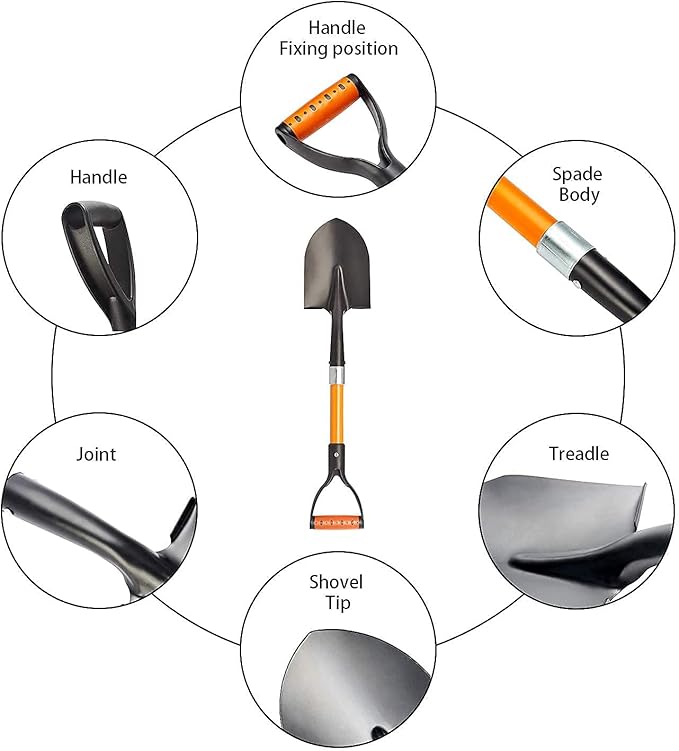 Shovel for Digging 28-inch Small Round Shovel with D-Handle Kids Metal Beach Shovel,Camp Shovel ,Garden Shovel,Gardening Tools Fiberglass Handle