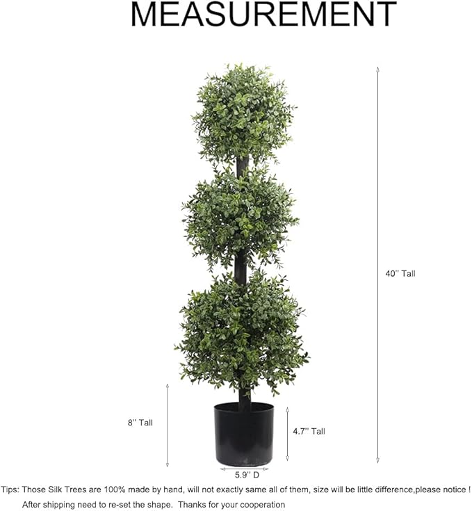 38''T Outdoor Boxwood Triple Ball Topiary Potted Plant Anti-UV Front Door Decor 2Pack