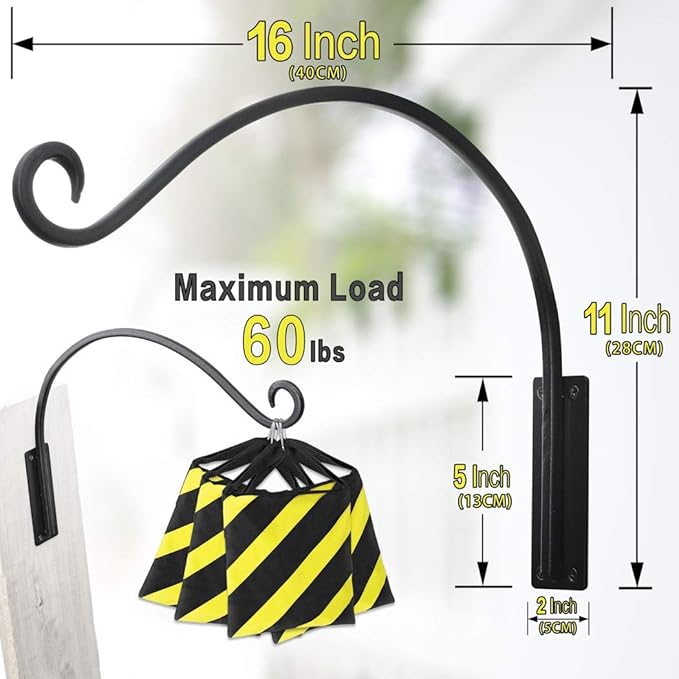 Qiang Ni Heavy-Duty Plant Hanger Outdoor: 16-Inch Hanging Plant Hooks for Outside Baskets - 2 Pieces Wall Mount Plant Bracket for Bird Feeder