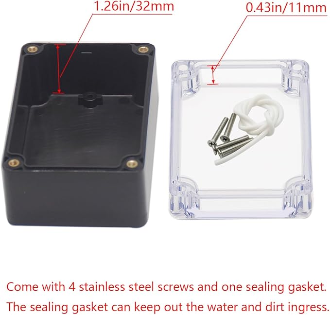 Project Box IP65 Waterproof Junction Box ABS Plastic Black Electrical Boxes DIY Electronic Project Case Power Enclosure Clear Cover 3.94"x2.68"x1.97"(2Pcs)