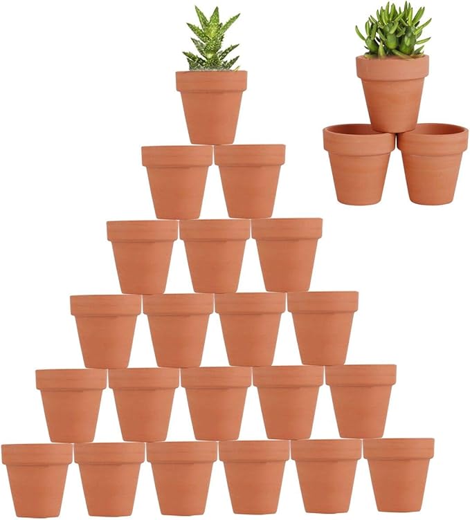 24pcs Small Mini Clay Pots, 2.5'' Terracotta Pot Clay Ceramic Pottery Planter, Cactus Flower Terra Cotta Pots, Succulents Nursery Pots, with Drainage Hole, for Indoor/Outdoor