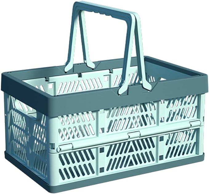 Plastic Storage Crate - 20L Collapsible Crate Stacking Folding Storage Basket - Sky Blue & Gray Blue M