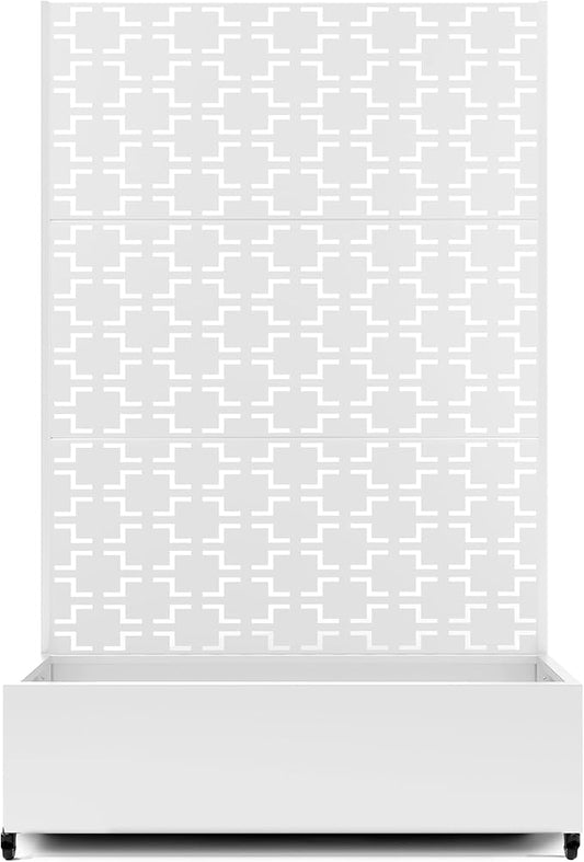 Raised Garden Bed with Trellis and Wheels,73"x47"x16" Metal Raised Garden Bed,White Squared Metal Planter with Climbing Trellis for Vines & Vegetables