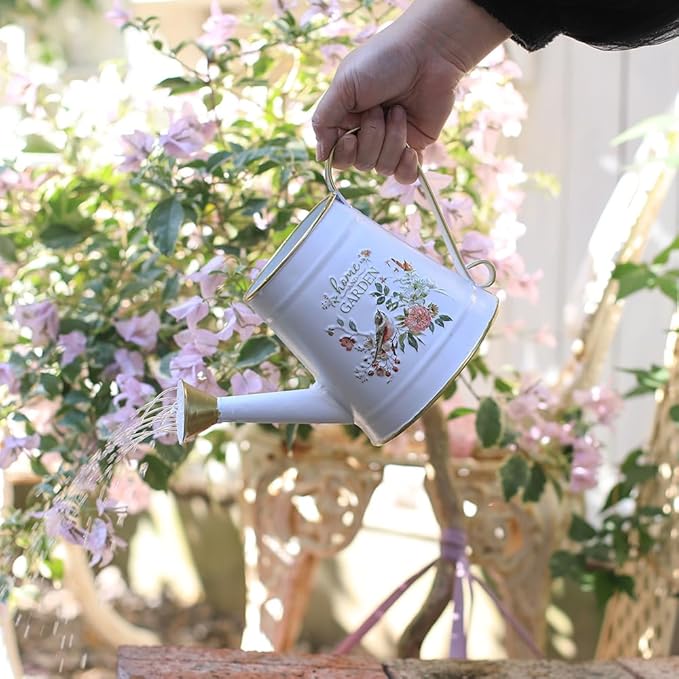 Cute Small Watering Can Indoor Plants Garden Metal Decorative Watering Cans for Outdoor Plants Bonsai Outdoor Garden Flower Decorative (White, 1.5L, 50.7 Oz)