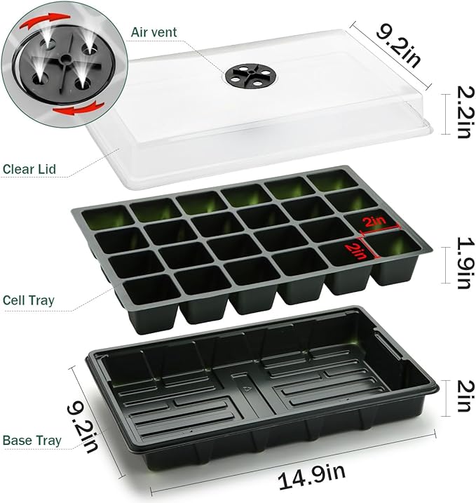 Seed Starter Tray with Dome-5 Sets 24XL Cell Seedling Trays(Total 120 Cells), Plant Germination Tray with Humidity Vented Lid and Base, Mini Propagator Plant Greenhouse for Seed Growing