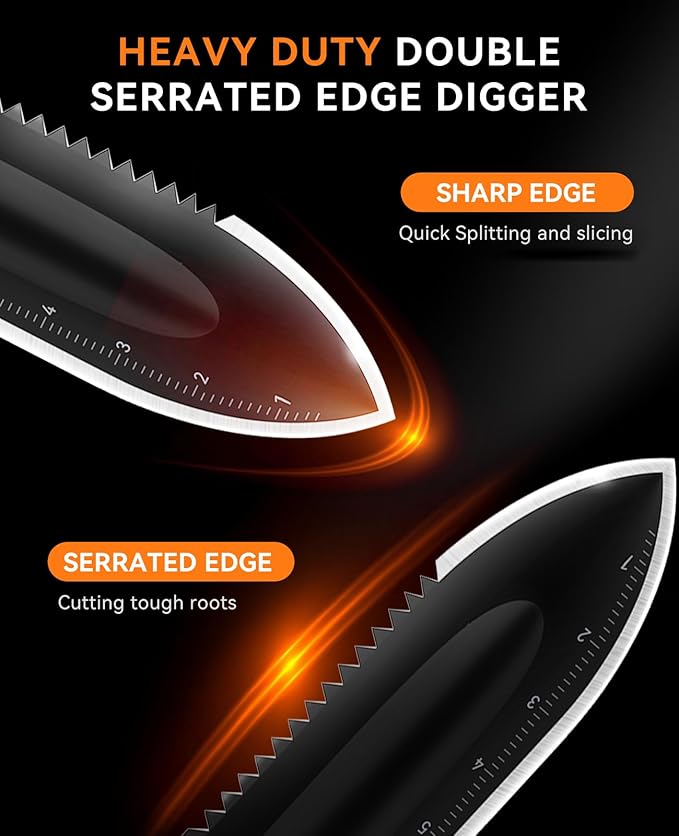 SUNPOW Metal Detector Shovel - Heavy Duty Double Serrated Edge Digger Trowel - Garden Digging Tools with Carrying Sheath - Metal Detector Accessories