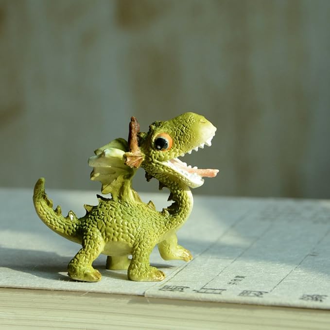 Top Collection Miniature Fairy Garden and Terrarium Statue, Mini Dragon, Green