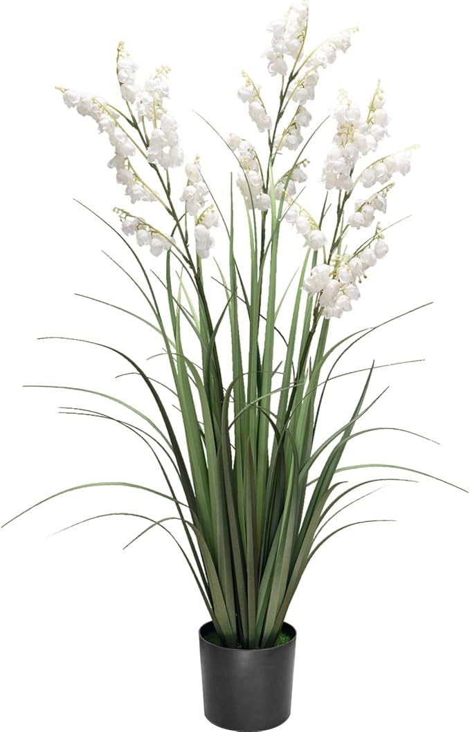 Artificial Tall Grass Plants with Pots 36“ 1 Pack Lily of The Valley Artificial Grass Home Interior Decorating and Outdoor Garden Decorations(White)