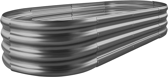 Land Guard 6×3×1 ft Galvanized Raised Garden Bed Kit, Raised Garden Boxes Outdoor, Oval Metal Raised Garden Beds for Vegetables, Flowers, Herbs(Grey)……