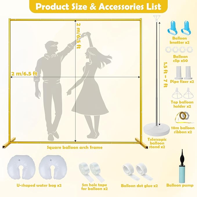 Wedding Arch Backdrop Stand 6.5FT Metal Backdrop Stand with 2 Pcs Adjustable Balloon Column Stand Gold Wedding Arch Frame for Birthday Party Graduation Baby Shower Ceremony Outdoor Supplies Dรฉcor