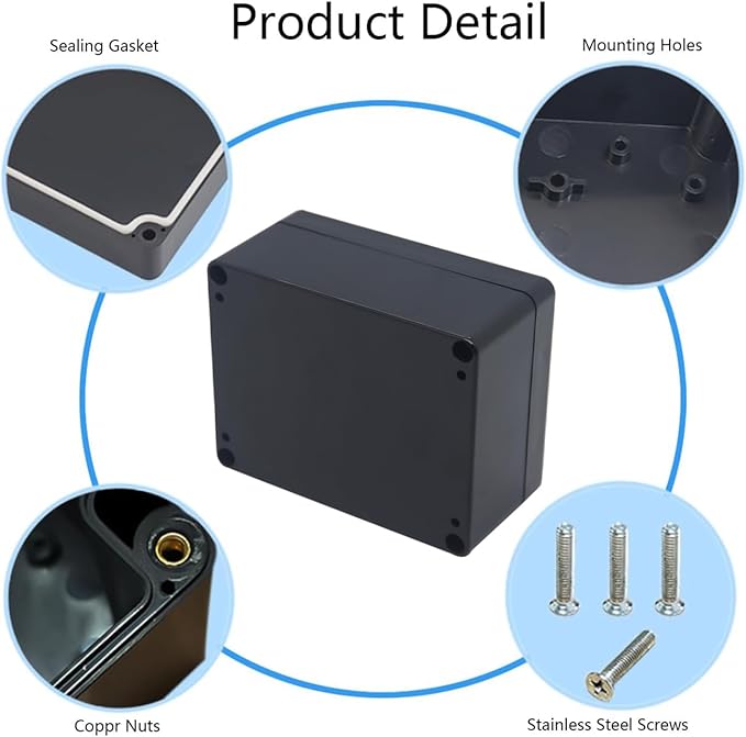 Project Box IP65 Waterproof Junction Box ABS Plastic Black Electrical Boxes DIY Electronic Project Case Power Enclosure 4.53x3.54x2.17 inch (115 x 90 x 55 mm)
