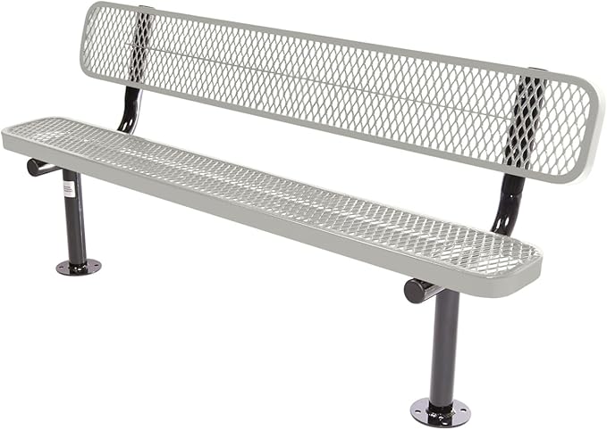Coated Outdoor Furniture Heavy-Duty Outdoor Bench Thermoplastic Coated, Expanded Metal, Commercial-Grade Seating, Made in America (Surface with Back, 6 Ft, Textured Grey)