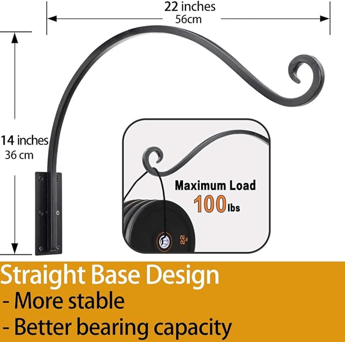 Qiang Ni Heavy-Duty Plant Hanger Outdoor: Hanging Plant Hook for Outside Basket - 22-Inch Wall Mount Plant Bracket for Bird Feeder…