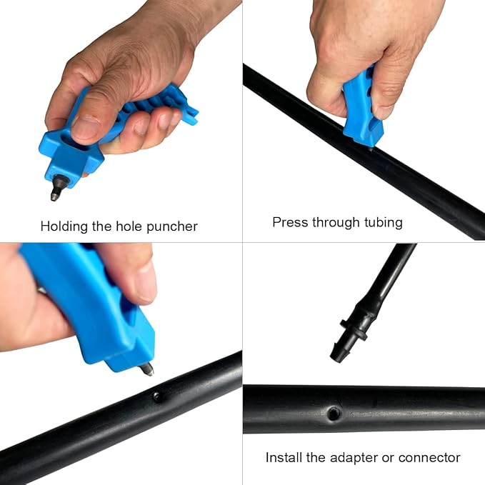 2-in-One Drip Irrigation Tubing Hole Punch, Drip Tube Hole Puncher Fitting & Emitter Insertion Tools, 1/4 inch Tube Goof Hole Plugs