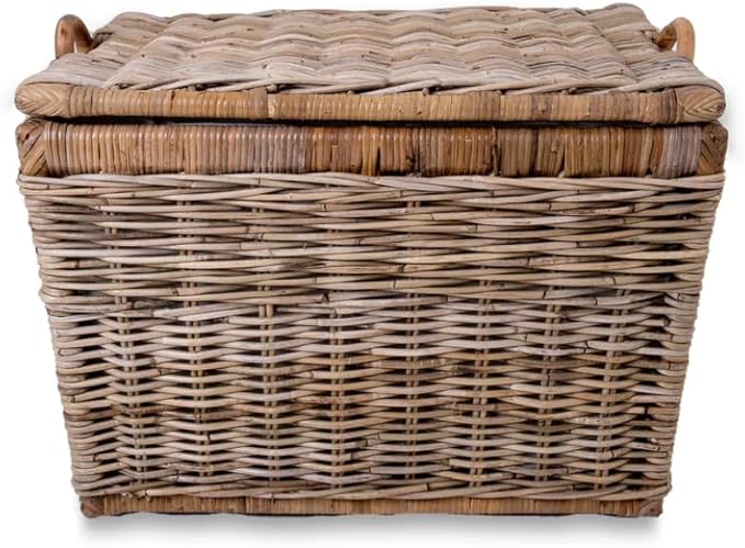 The Basket Lady Lift-Off Lid Wicker Storage Basket, Large, 24.5 in L x 18 in W x 17.5 in H, Serene Grey…