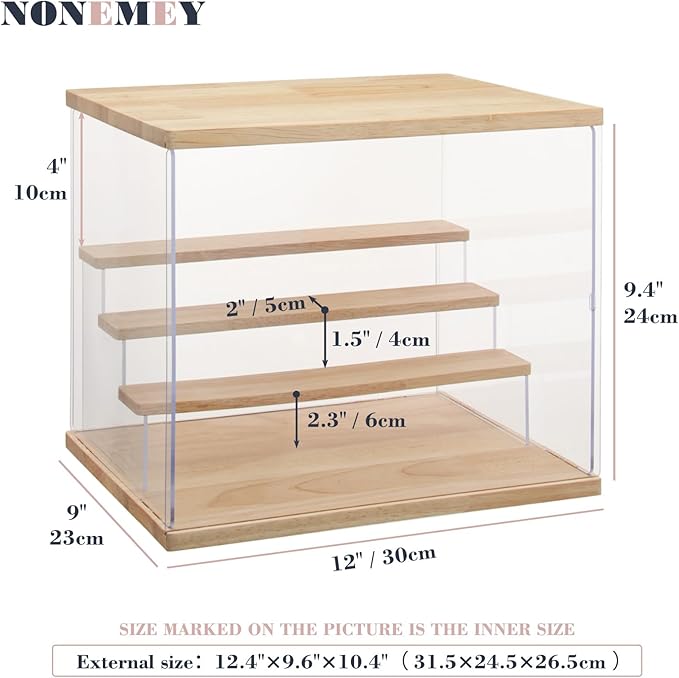 NONEMEY Clear Acrylic Display Case Stand with LED Light 2/3/4/5/6 Tier Storage Box Showcase Dustproof Organizer Box for Collectibles (4Tier 12.4*9.6*10.4inch)
