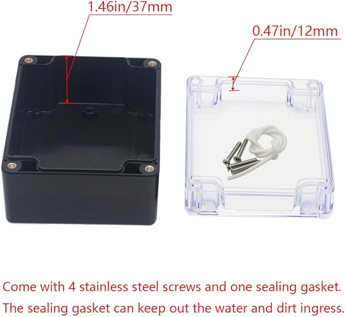 Project Box IP65 Waterproof Junction Box ABS Plastic Black Electrical Boxes DIY Electronic Project Case Power Enclosure Clear Cover 4.53"x3.54"x2.17"