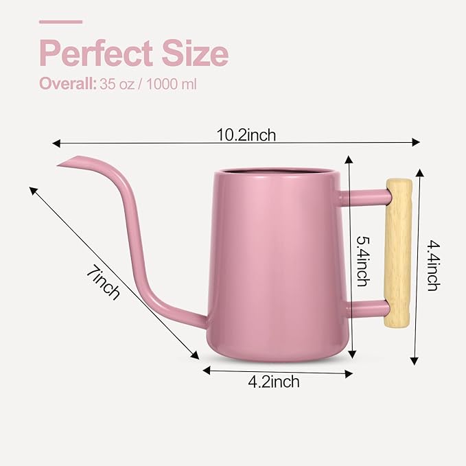 Watering Can Indoor Plants, 35 oz/1000 ml Metal Stainless Steel Watering Can Pot with Long Spout for Indoor House Plants Bonsai Outdoor Garden Flower Decorative (Pink)