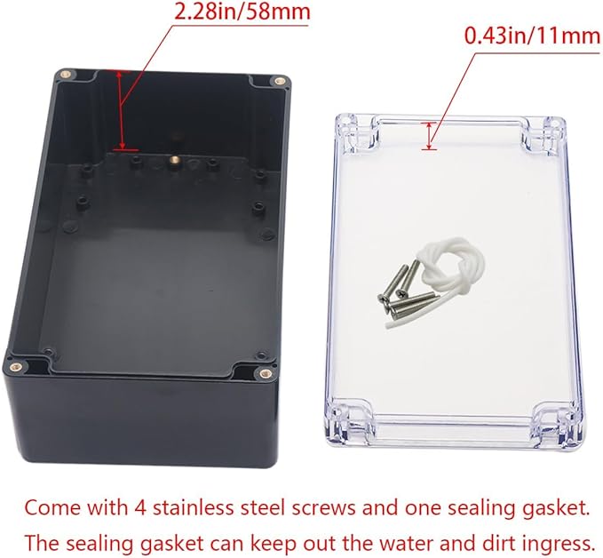 Project Box IP65 Waterproof Junction Box ABS Plastic Black Electrical Boxes DIY Electronic Project Case Power Enclosure Clear Cover 7.87"x4.72"x2.95"