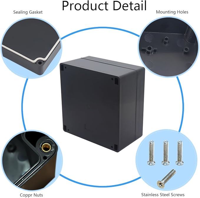 Project Box IP65 Waterproof Junction Box ABS Plastic Black Electrical Boxes DIY Electronic Project Case Power Enclosure 6.3x6.3x3.54 inch (160x160x90 mm)