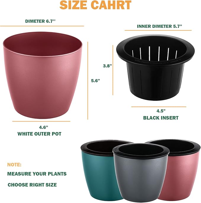 Planterhoma 6.7 Inch Self Watering Pots for Indoor Plants, 5 Packs African Violet Pots with Black Wick Pots, Self Watering Planters for Devil's Ivy, Indoor Plant Pots, Silver Gold