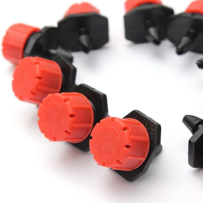 Kalolary 100PCS Adjustable Drip Irrigation Emitters, 1/4 Inch Irrigation Drippers Micro Drip Irrigation Sprinklers for 4/7mm Water Tube 360 Degree Anti-Clogging Emitter Drippers for Watering System