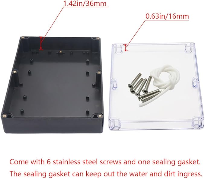 Project Box IP65 Waterproof Junction Box ABS Plastic Black Electrical Boxes DIY Electronic Project Case Power Enclosure Clear Cover 10.35“x7.17”x2.36“