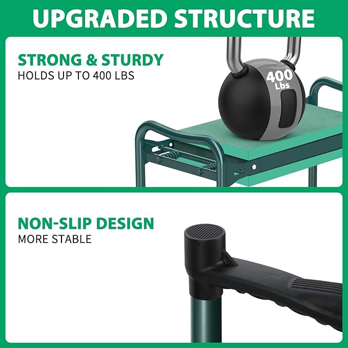 TomCare Garden Kneeler and Seat 10.64” Wider Larger Soft Kneeling Pad Garden Bench with 2 Large Tool Pouches Heavy Duty Garden Stool Foldable Garden Tools Gardening Gifts for Women Men Gardeners