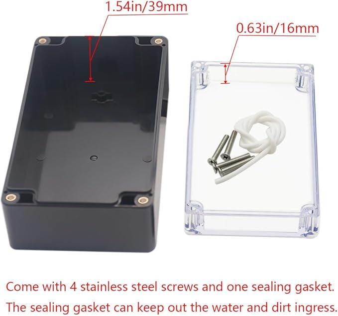 Project Box IP65 Waterproof Junction Box ABS Plastic Black Electrical Boxes DIY Electronic Project Case Power Enclosure Clear Cover 6.22"x3.54"x2.36"