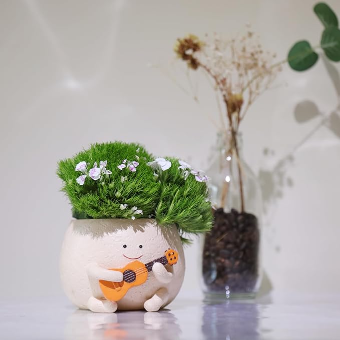 Face Planter Pots for Indoor Plants Cute Guitar Plant Pot, Smiley Face Flower Pots Succulents Planter Gift Ideal for Mother and Christmas (S)