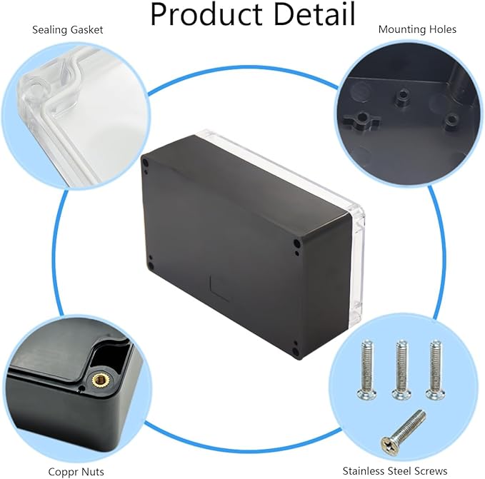 Project Box IP65 Waterproof Junction Box ABS Plastic Black Electrical Boxes DIY Electronic Project Case Power Enclosure Clear Cover 7.87"x4.72"x2.95"