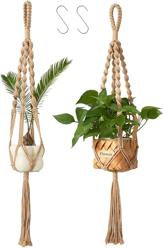 2Pcs Macrame Plant Hangers Indoor & Outdoor (27.56β) Boho Hanging Planters for Indoor Plants, Macrame Wall Hanging Decor for Flower Pots & Baskets (Pots Not Included)