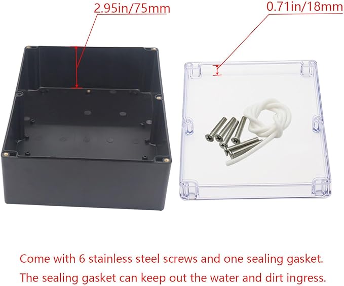 Project Box IP65 Waterproof Junction Box ABS Plastic Black Electrical Boxes DIY Electronic Project Case Power Enclosure Clear Cover 11.42”x8.27“x3.94
