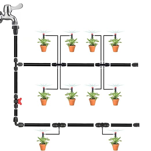 50pcs Drip Irrigation Emitters with Stake, Adjustable 360 Degree Water Flow Lock Barbed Dripper for 1/4" Drip Irrigation Tubing,Garden Irrigation Sprayer for (4-7mm) Watering System