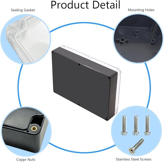 Project Box IP65 Waterproof Junction Box ABS Plastic Black Electrical Boxes DIY Electronic Project Case Power Enclosure Clear Cover 10.35“x7.17”x2.36“