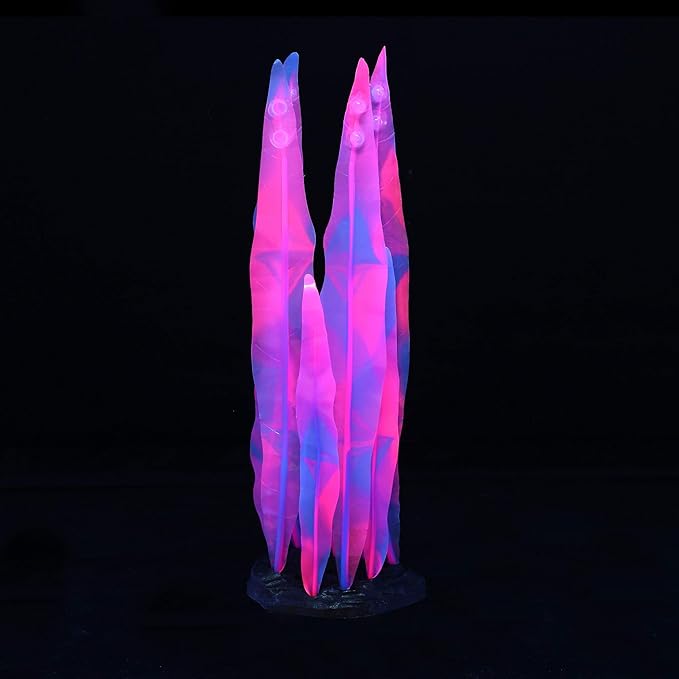 Lpraer 4 Pack Glow Aquarium Decorations Coral Anemone Lotus Leaf Seaweed Simulation Glow Plant Glowing Effect Silicone for Fish Tank Decorations