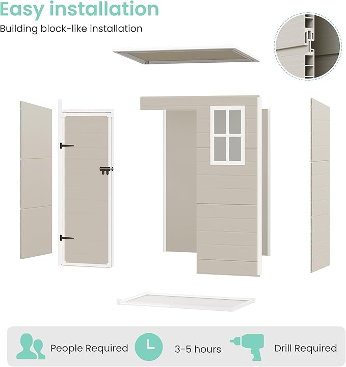 UDPATIO Outdoor Storage Shed 5x3 FT, Plastic Garden Shed for Bike, Garbage Can, Tool, Outside Sheds & Outdoor Resin Shed with Lockable Door for Backyard, Patio, Lawn, Sandstone