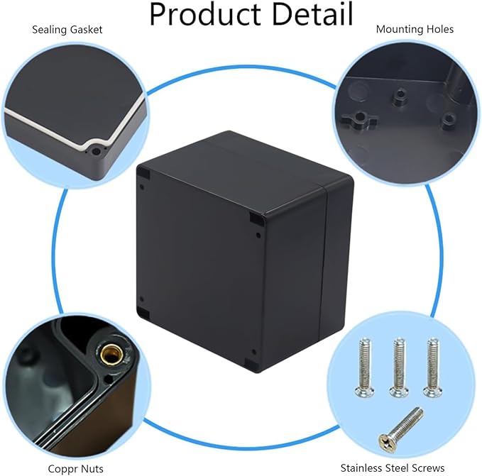 Project Box IP65 Waterproof Junction Box ABS Plastic Black Electrical Boxes DIY Electronic Project Case Power Enclosure 4.72x4.72x3.54 inch (120 x 120 x 90 mm)
