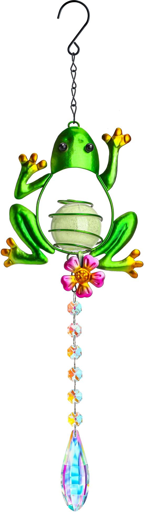 Stained Glass Metal Frog Suncatcher Crystals for Window Ornament - 17" Outdoor Fence Wall Art Decor, Rainbow Maker Hanging for Garden Yard Living Room Bedroom Patio Balcony