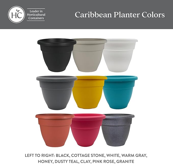 The HC Companies 12 Inch Caribbean Planter - Lightweight Indoor Outdoor Plastic Plant Pot for Herbs and Flowers, Warm Gray