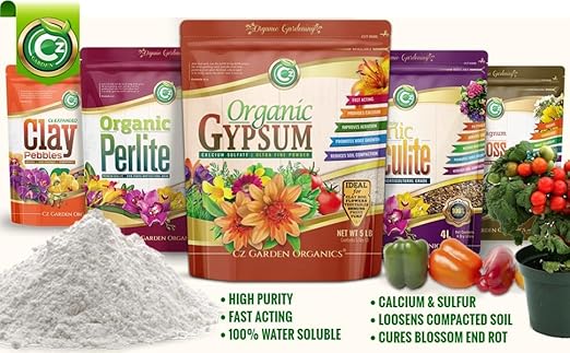 Organic Gypsum Powder 10LB - Made in USA - Calcium Sulfate Dihydrate - Garden Soil Amendment Fertilizer for Lawns, Plants, Mushroom Cultivation. Calcium & Sulfur. Cures Blossom End Rot. OMRI Listed
